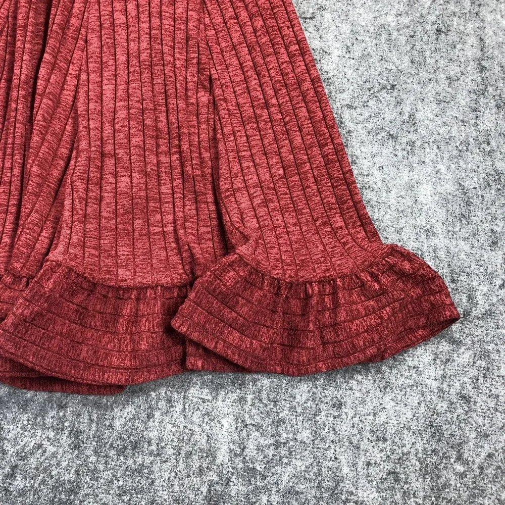 Anthropologie Skirt Womens XS Red Ribbed Knit Flare Ruffle Hem Midi Stretch Date